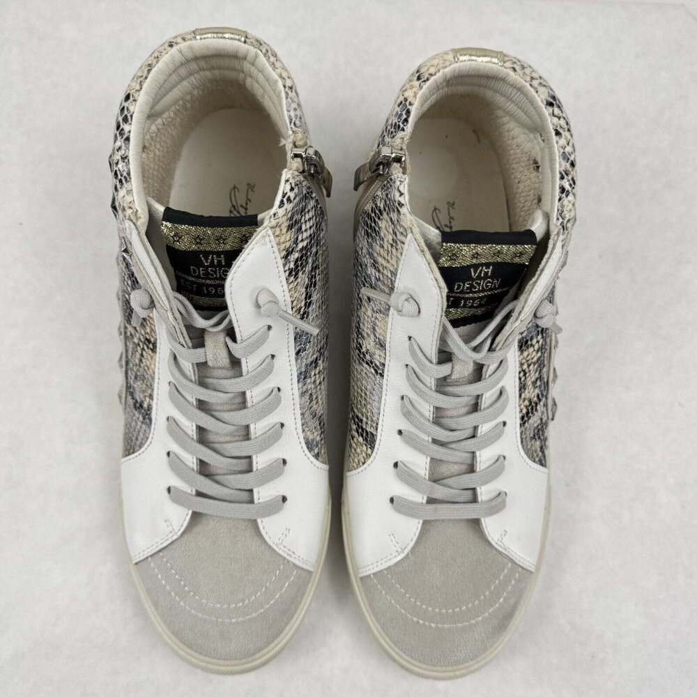 Vintage Havana Womens Gray Snake Cliff High Top Sneakers Side Zip Laces Size 8.5 - Picture 8 of 16